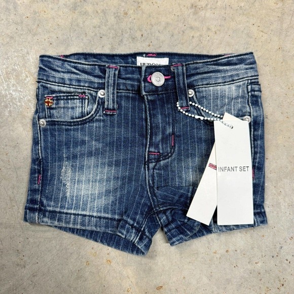 Girls Hudson Toddler Denim Shorts 12 Months NEW Striped Stretch Blend - Picture 1 of 6